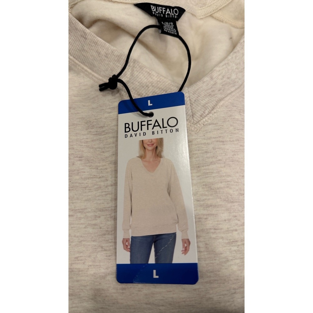 Buffalo David Bitton Women's Super Soft V-Neck Sweatshirt, Oatmeal Heather, L